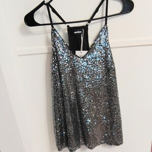 Silver and Black Sequin Strappy Top